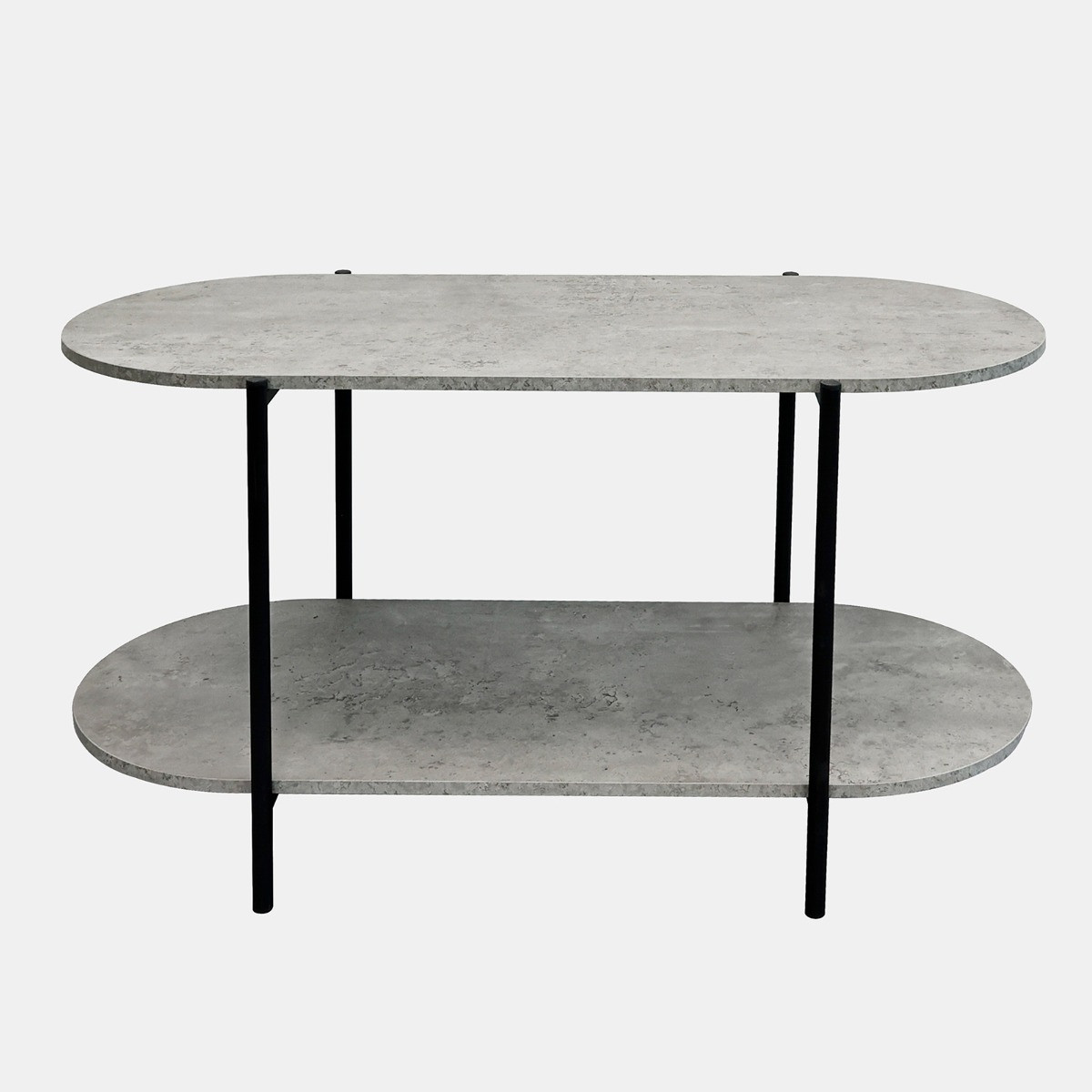 OHS Curved 2 Layer Marble Look Wooden Coffee Table - Grey Marble>