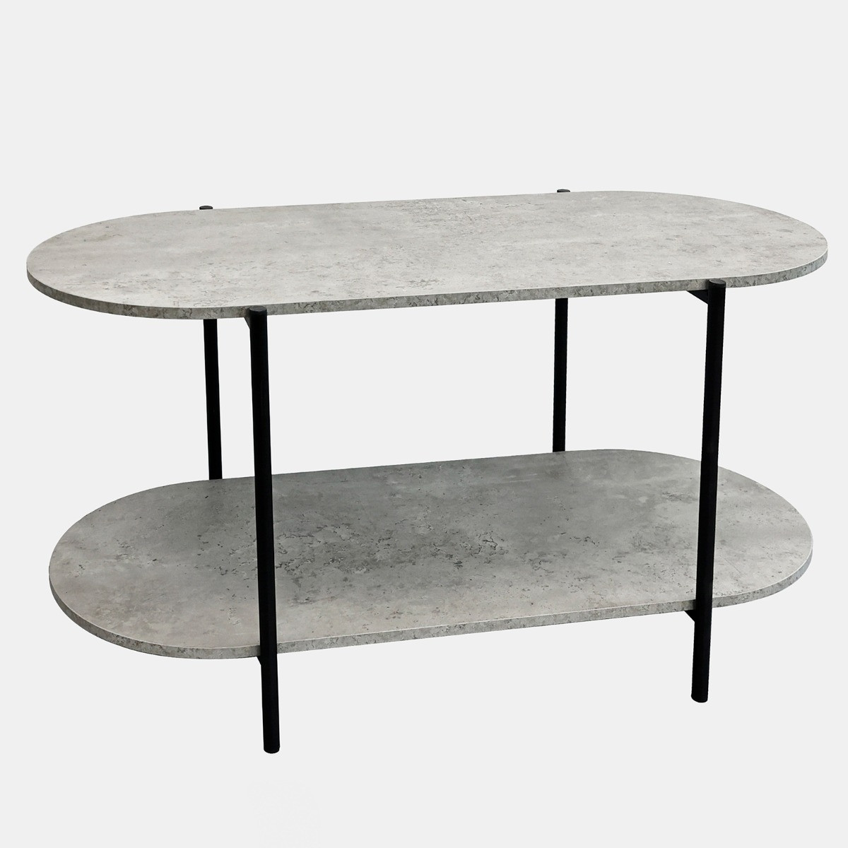 OHS Curved 2 Layer Marble Look Wooden Coffee Table - Grey Marble>