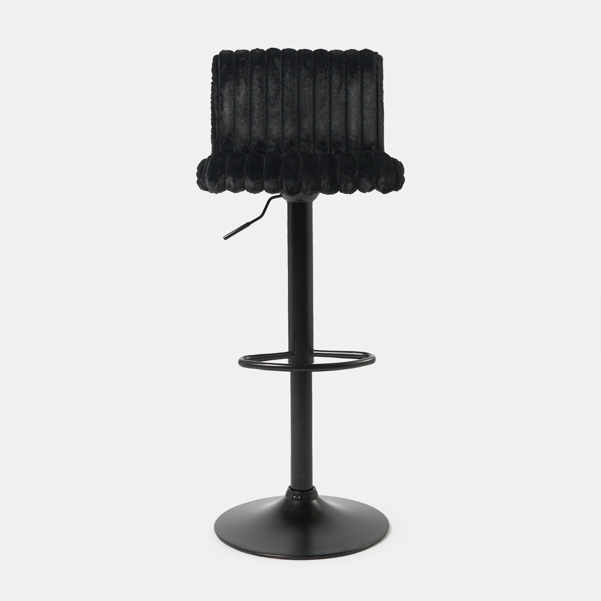 OHS Set of 2 Adjustable Faux Fur Ribbed Bar Stools - Black>