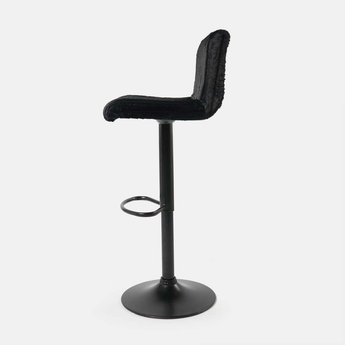 OHS Set of 2 Adjustable Faux Fur Ribbed Bar Stools - Black>