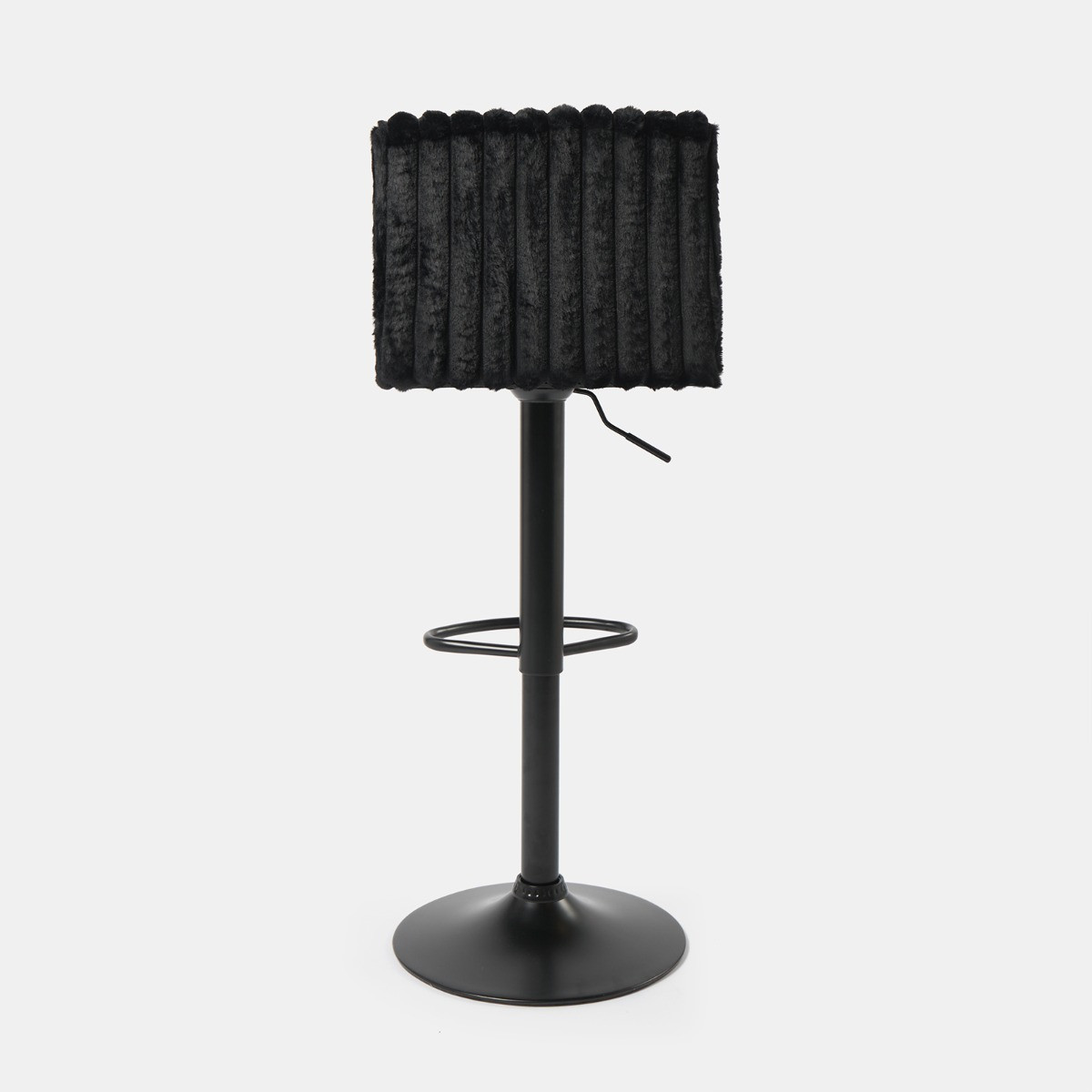OHS Set of 2 Adjustable Faux Fur Ribbed Bar Stools - Black>