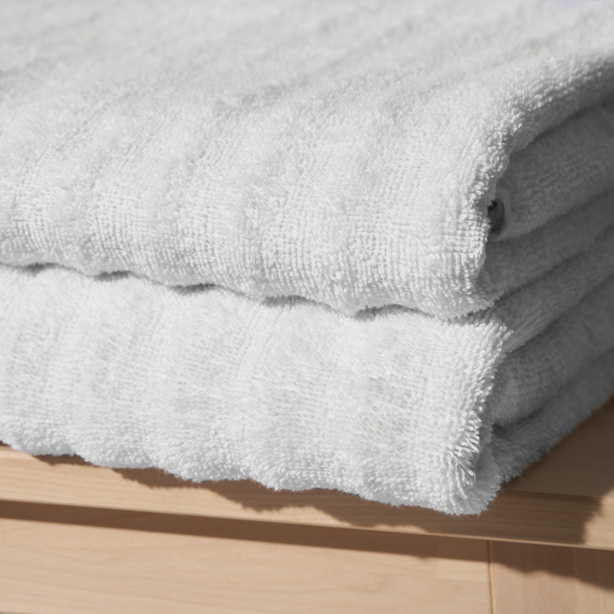 Highams 100% Cotton 2 Piece Jumbo Ribbed Stripe Bath Sheets - White>