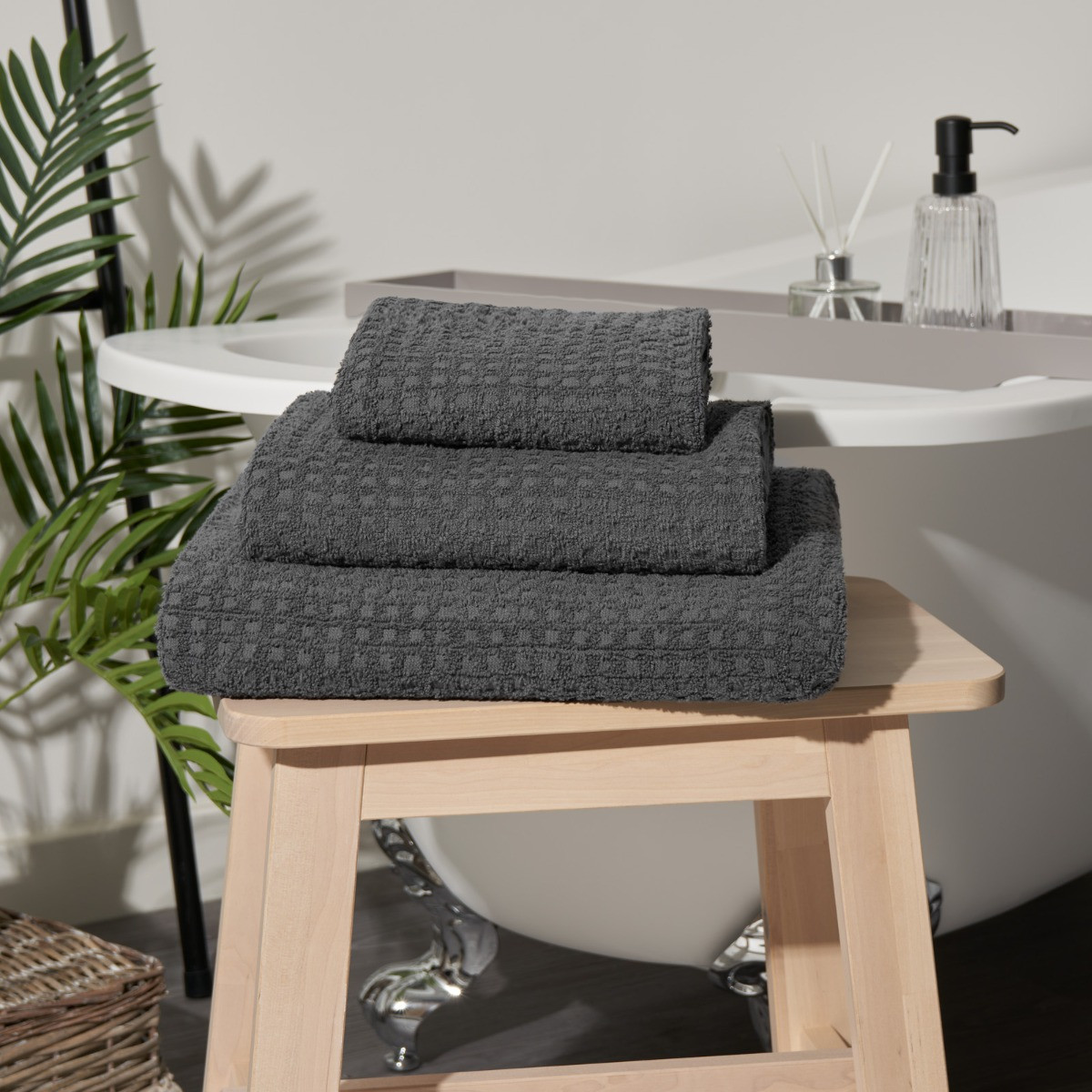 Highams 100% Cotton Waffle Hand Towel, Grey - 1 Piece>