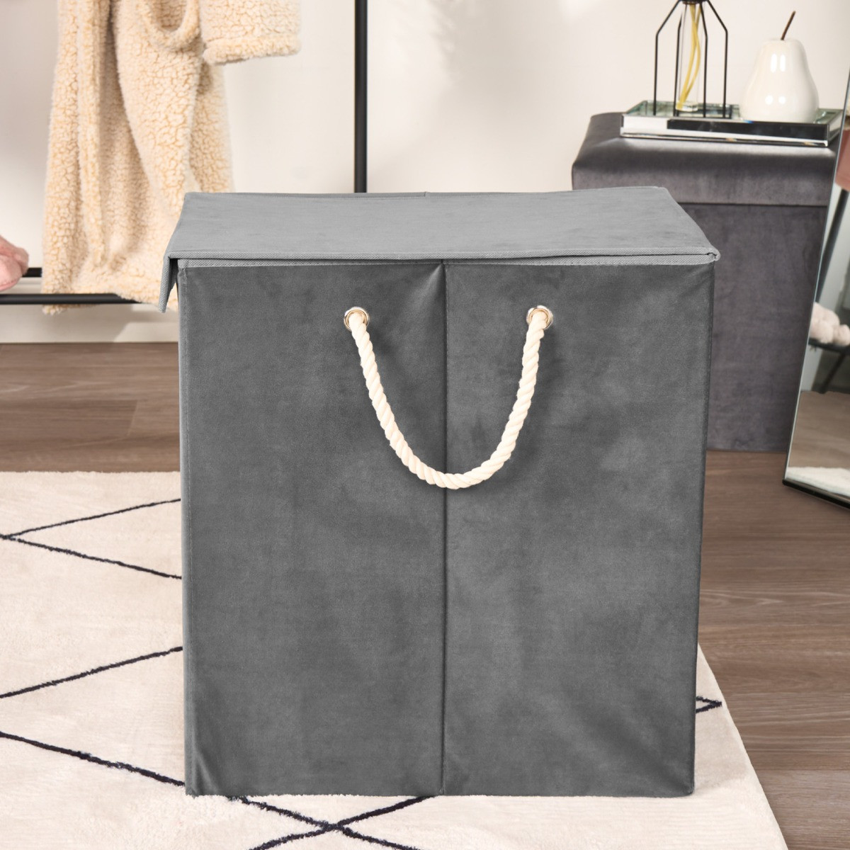 OHS Matte Velvet Foldable Laundry Basket - Charcoal>