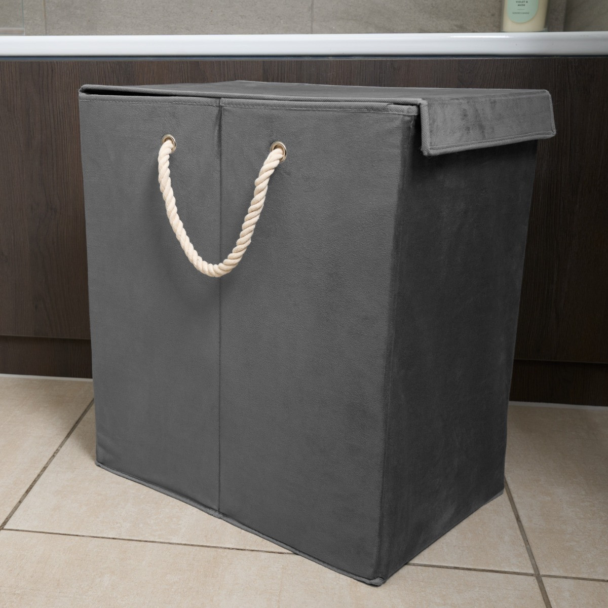 OHS Matte Velvet Foldable Laundry Basket - Charcoal>