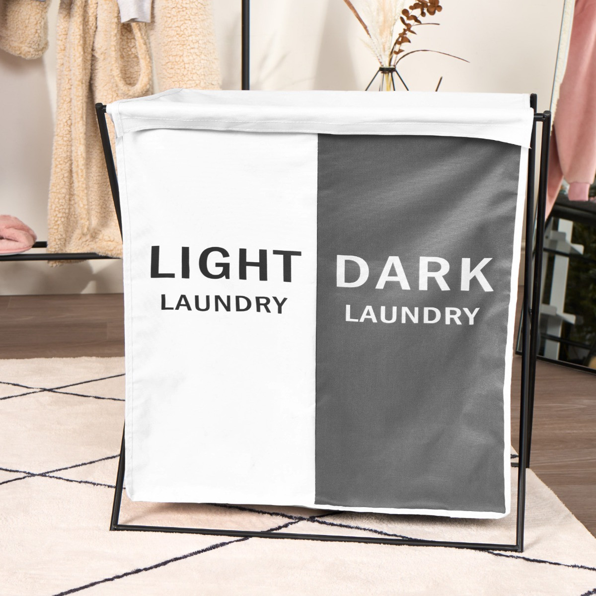 OHS Foldable Lights/Darks Laundry Basket Organiser - Charcoal>