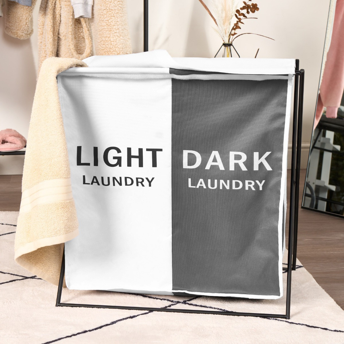 OHS Foldable Lights/Darks Laundry Basket Organiser Charcoal