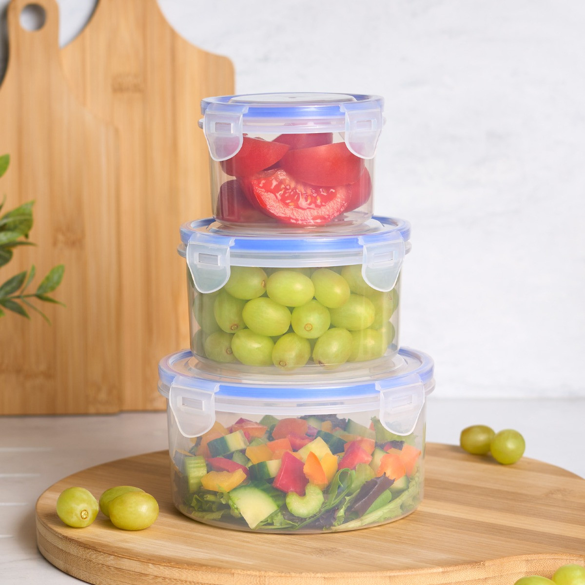  OHS Round Plastic Tupperware Set, 3 Piece - Clear>