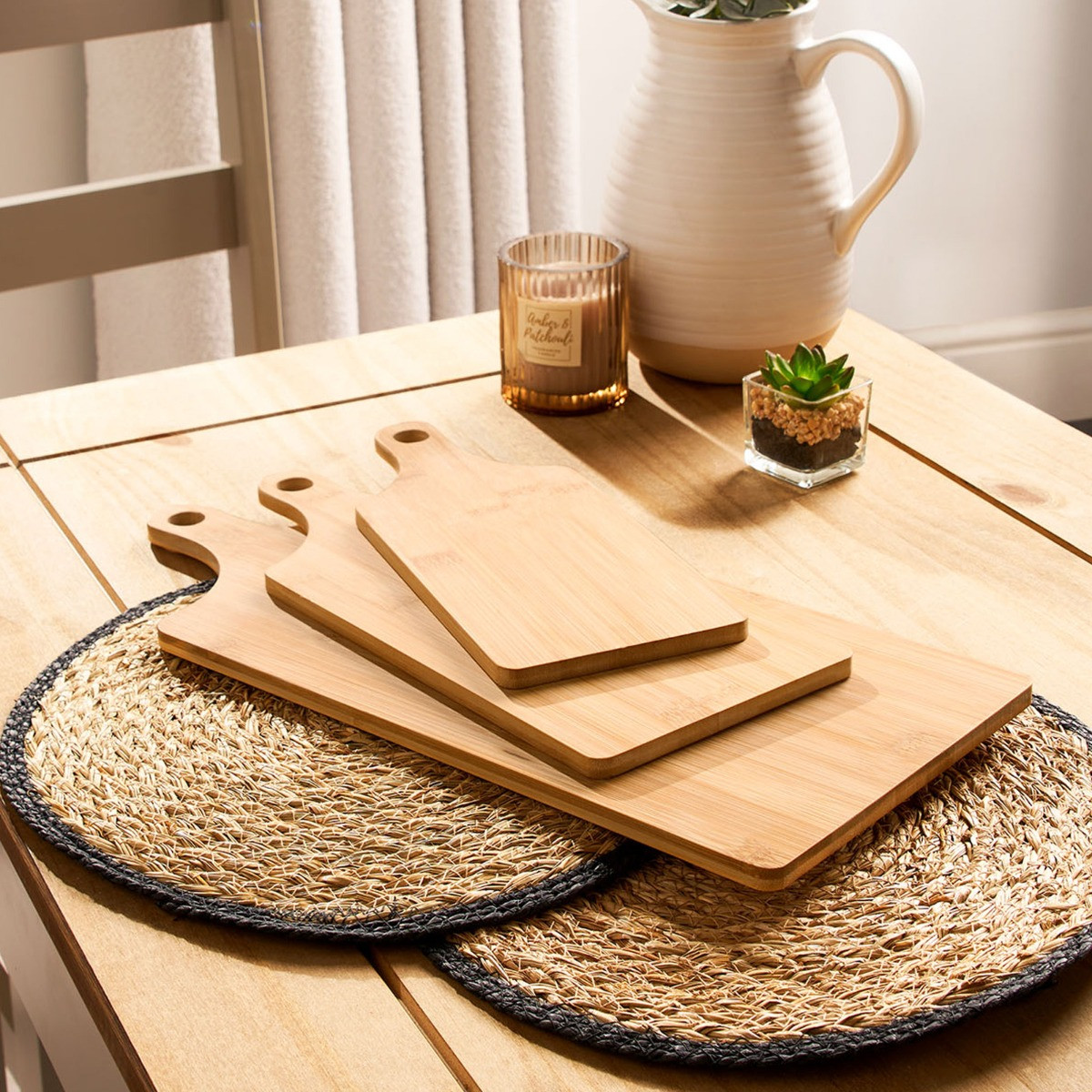 OHS Wooden Rectangle Serving Boards 3 Piece Set - Natural>