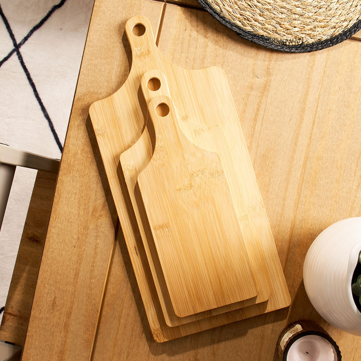 OHS Wooden Rectangle Serving Boards 3 Piece Set - Natural>