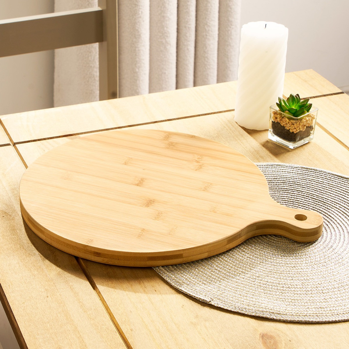 OHS Wooden Round Pizza Serving Board - Natural>