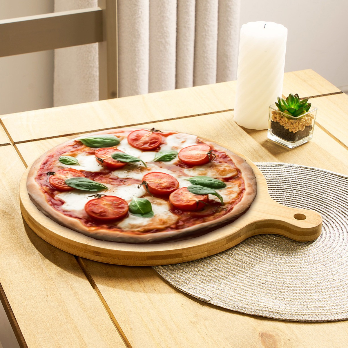 OHS Wooden Round Pizza Serving Board - Natural>