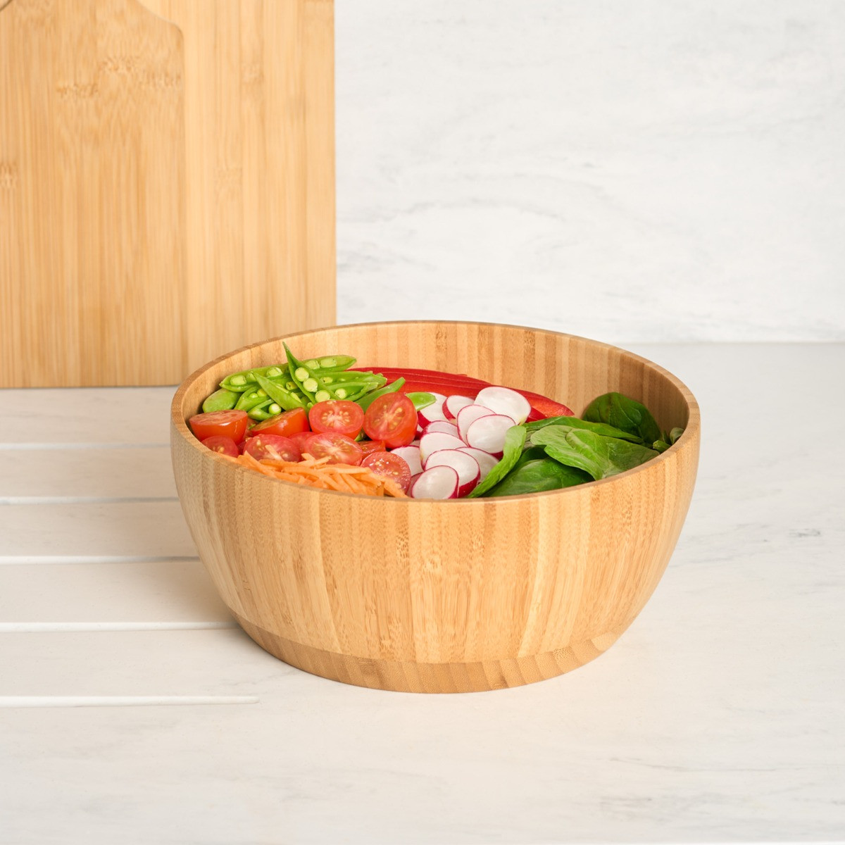 OHS Wooden Bamboo Salad Serving Bowl - Natural>