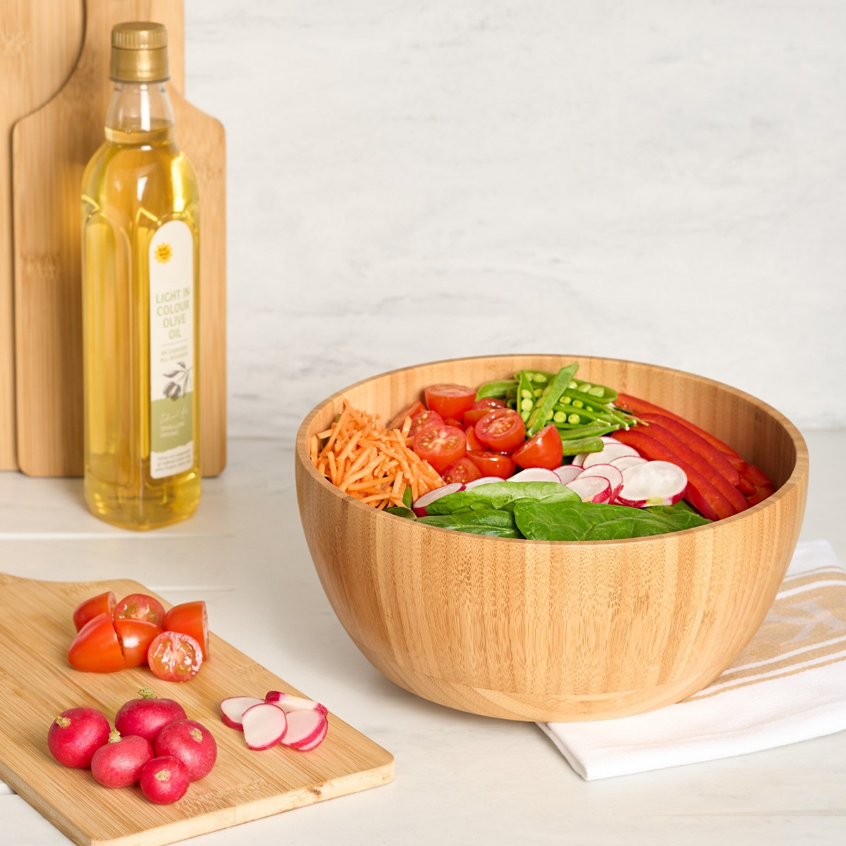 OHS Wooden Bamboo Salad Serving Bowl - Natural>