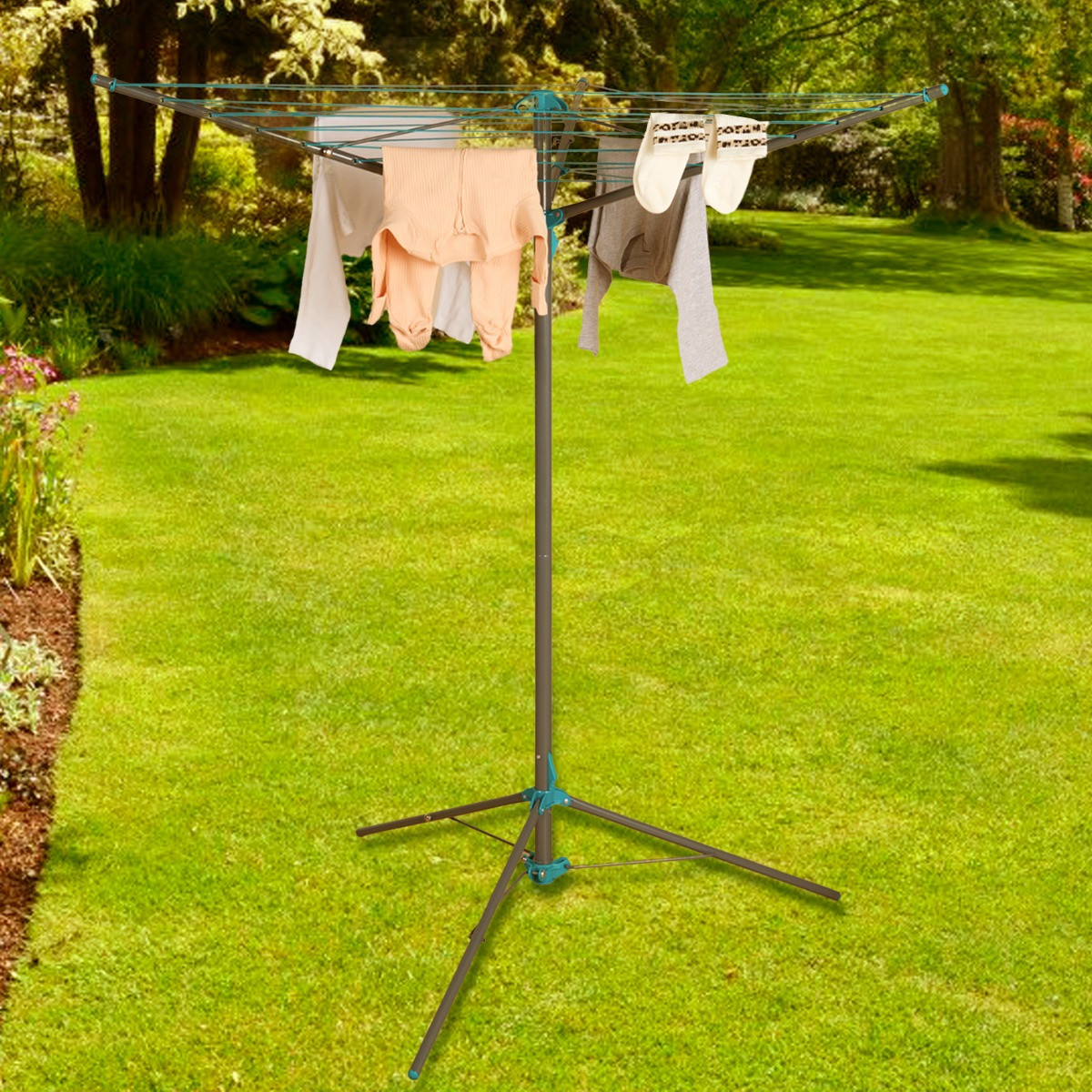 OHS 3 Arm Steel Rotary Airer With Tripod - Grey>