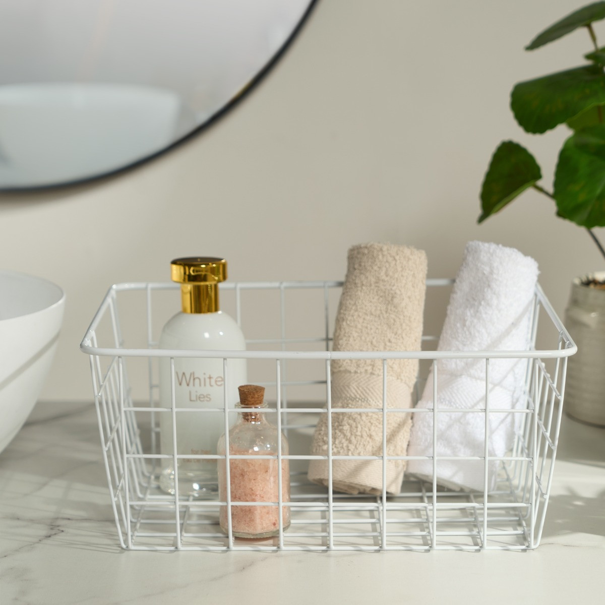 OHS Multipurpose Metal Wire Storage Basket - White>