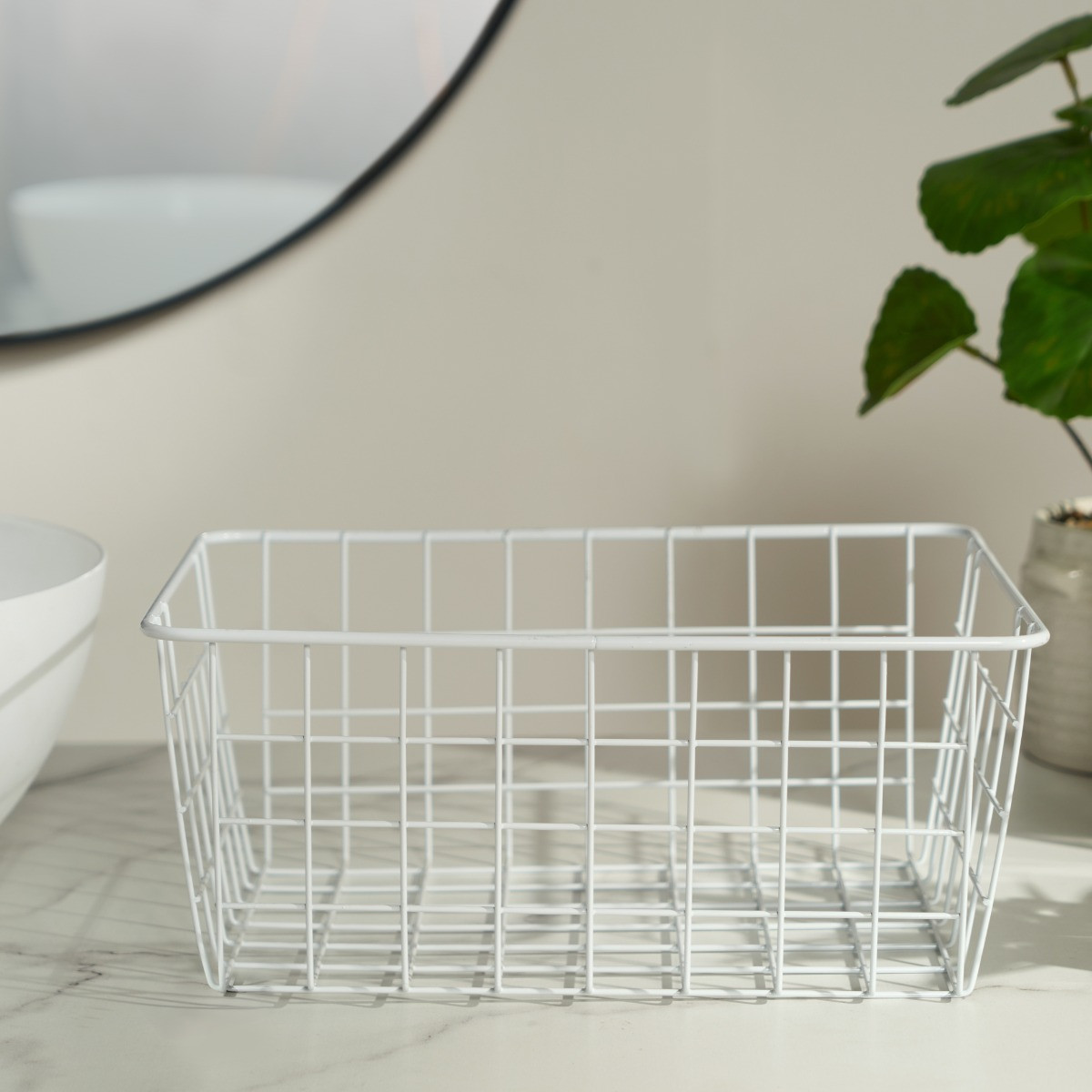 OHS Multipurpose Metal Wire Storage Basket - White>