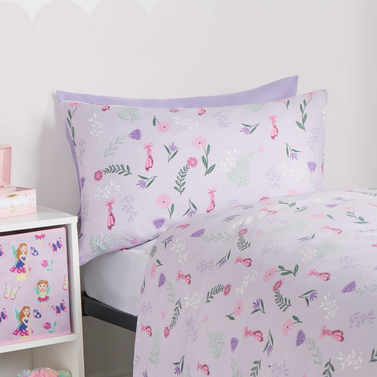 OHS Kids Ballerina Print Reversible Duvet Cover Set, Lilac/White - Junior>