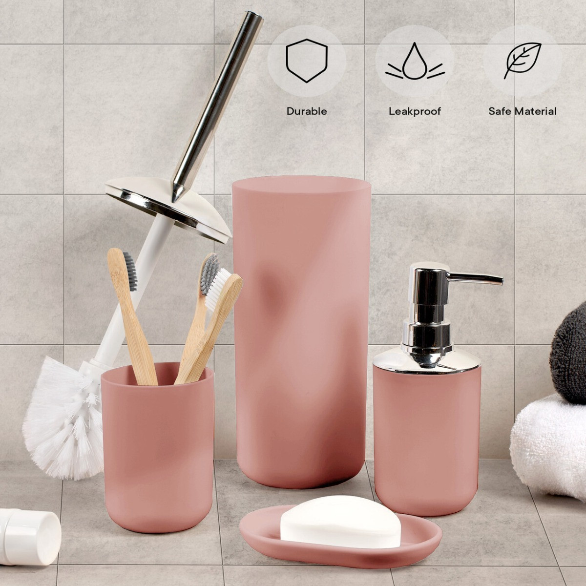 OHS 4 Piece Bathroom Accessories Set - Blush>