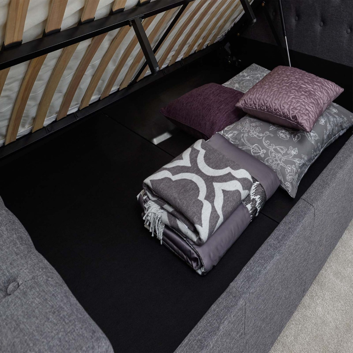 Layla Ottoman Storage Bed, 4ft 6 Double - Charcoal Grey>