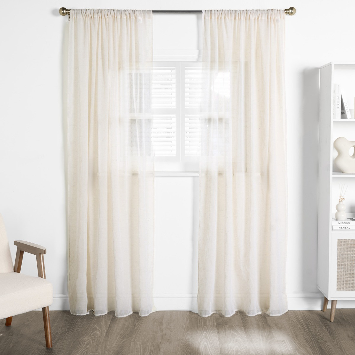 OHS Linen Look Slot Top Voile Curtains (Pair) - Natural>