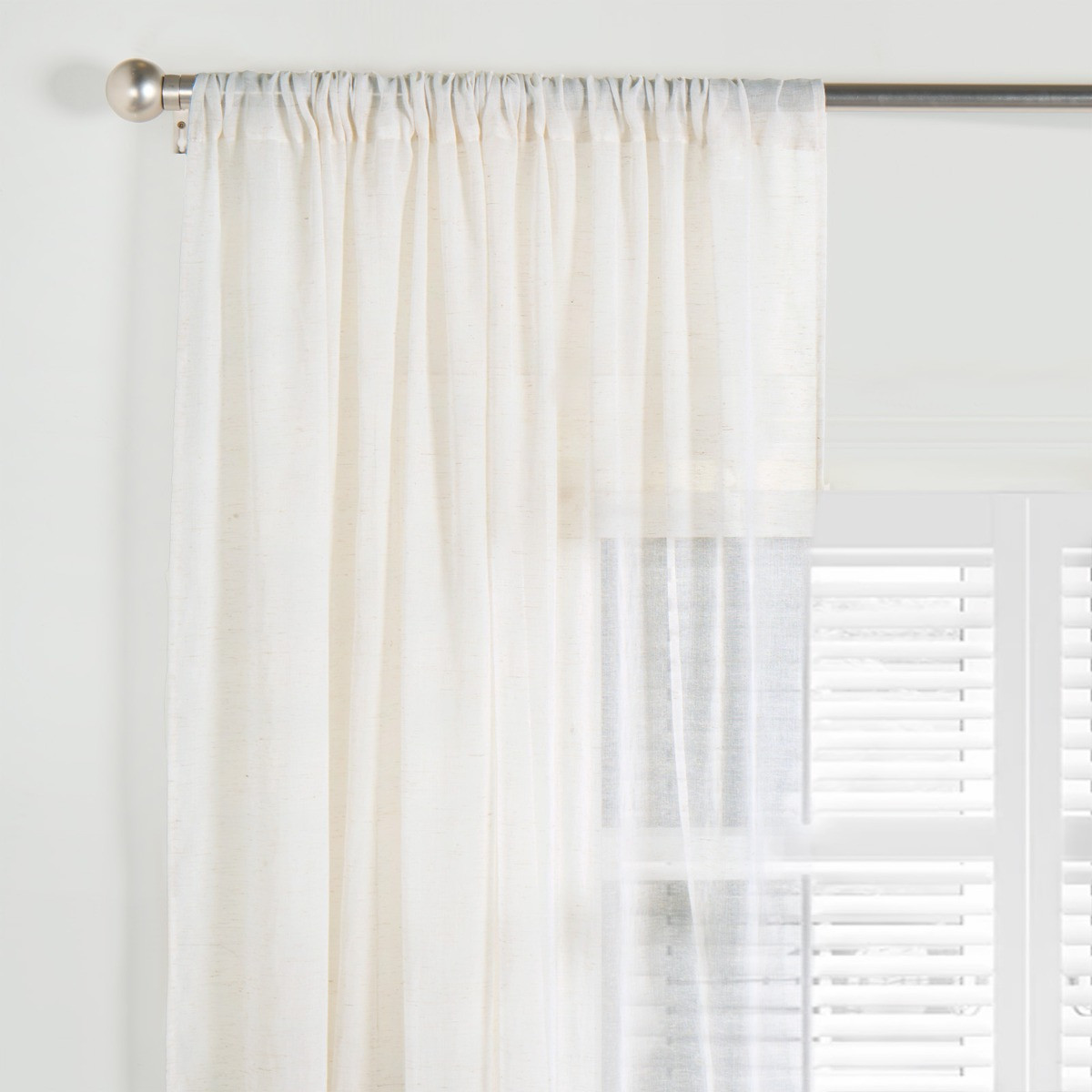 OHS Linen Look Slot Top Voile Curtains (Pair) - Natural>