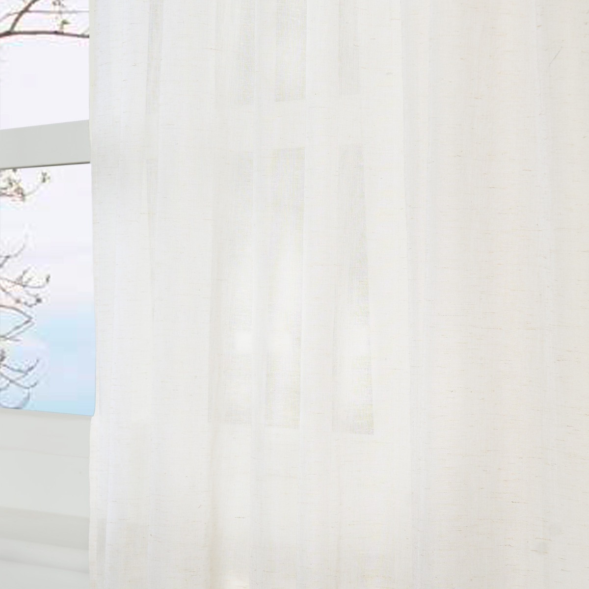 OHS Linen Look Slot Top Voile Curtains (Pair) - Natural>