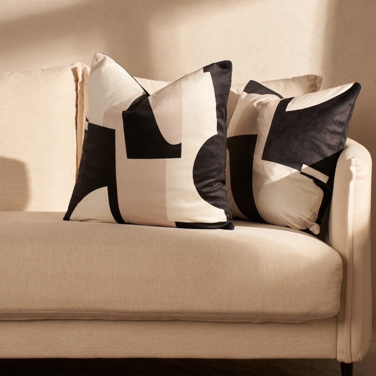 OHS 2 Pack Abstract Print Cushion Covers - Black & Neutral>