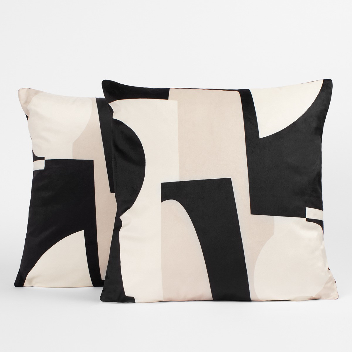 OHS 2 Pack Abstract Print Cushion Covers - Black & Neutral>