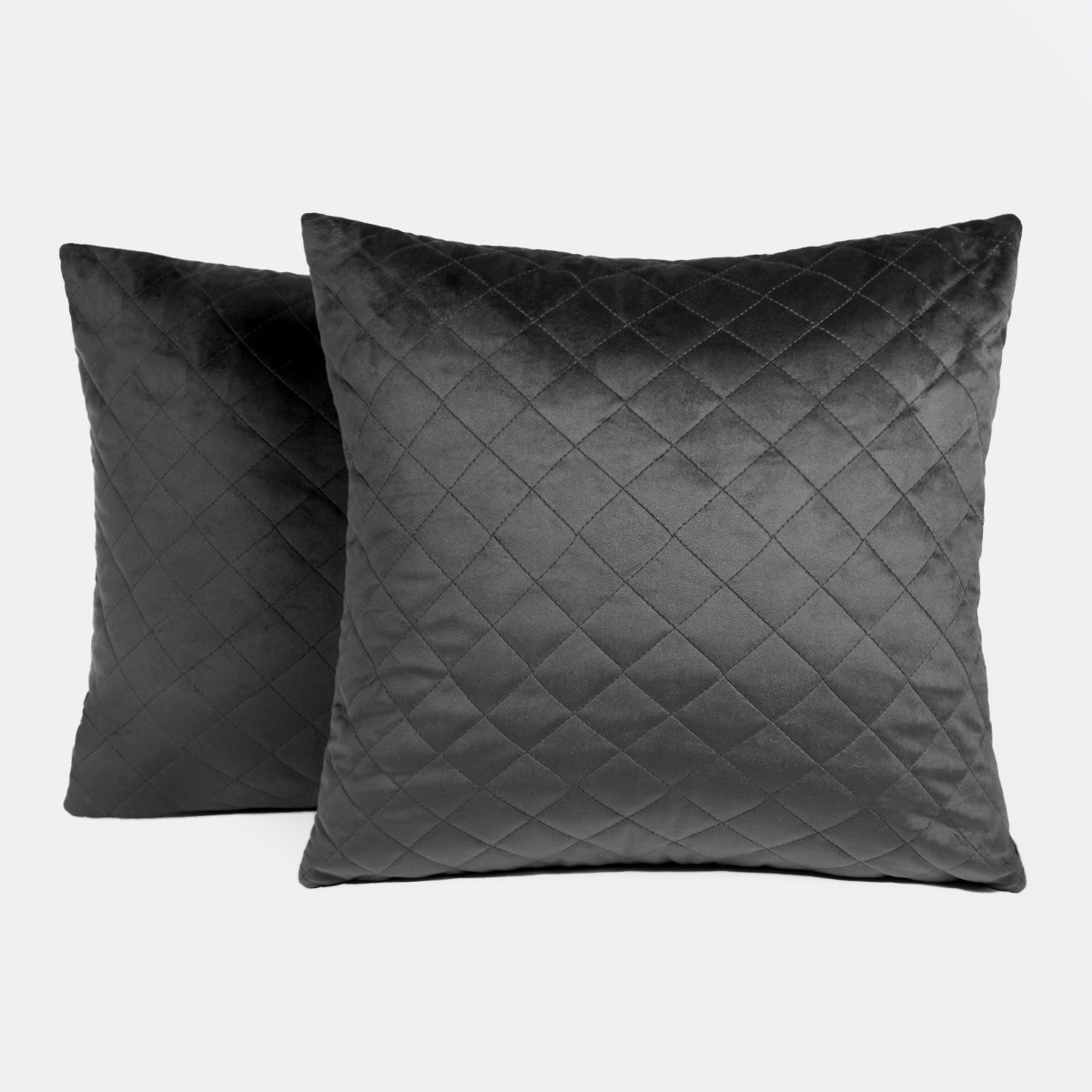 OHS 2 Pack Quilted Matte Velvet Cushion Covers, Charcoal - 45 x 45cm>