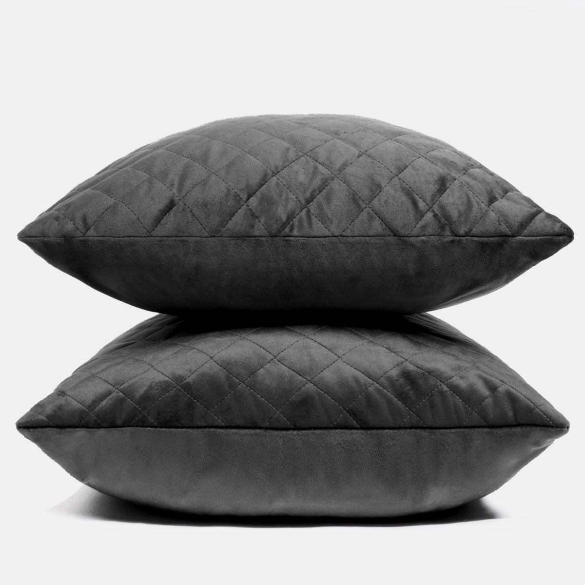 OHS 2 Pack Quilted Matte Velvet Cushion Covers, Charcoal - 45 x 45cm>