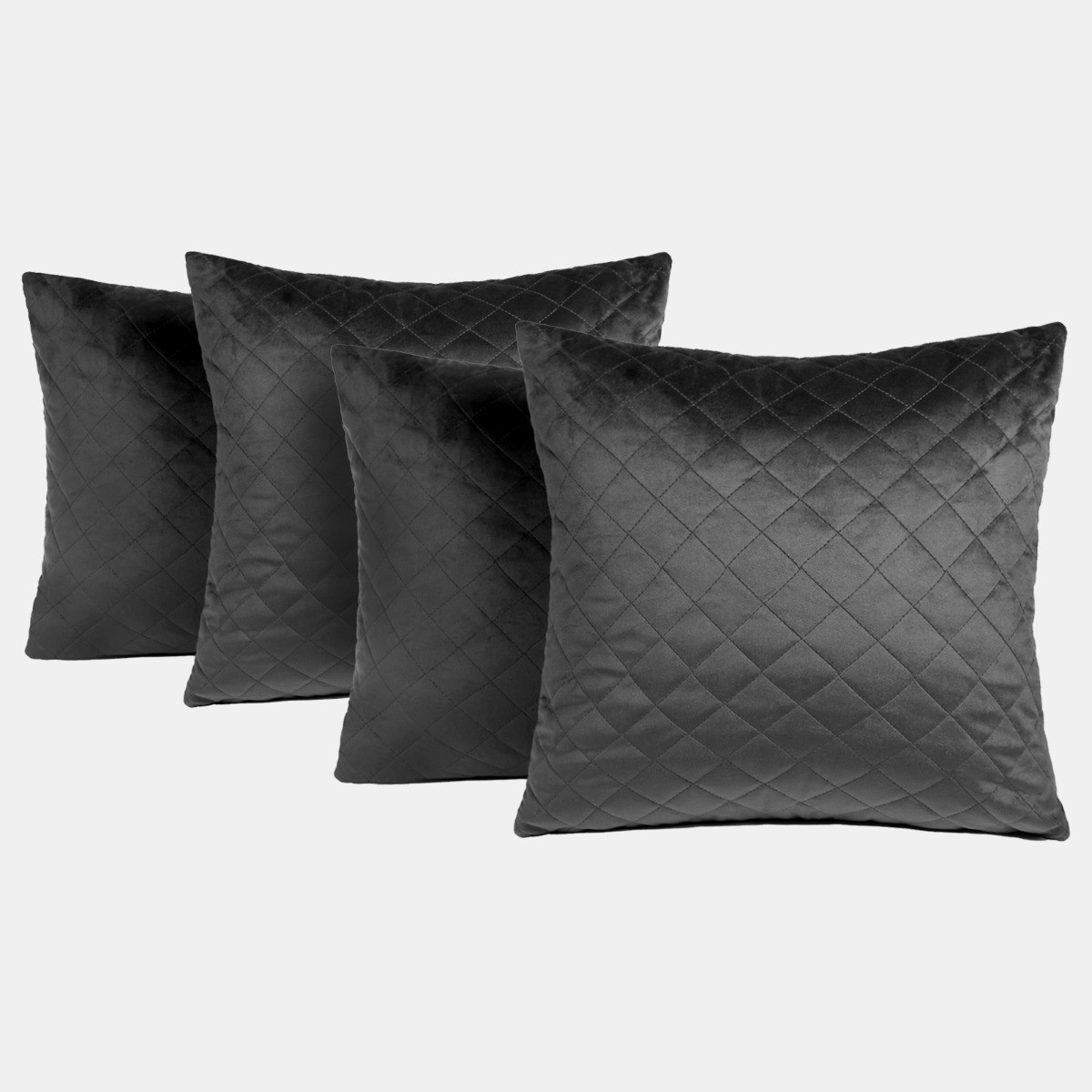 OHS 2 Pack Quilted Matte Velvet Cushion Covers, Charcoal - 45 x 45cm>