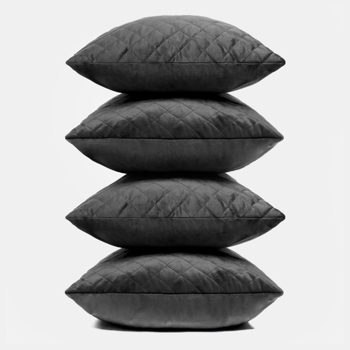 OHS 2 Pack Quilted Matte Velvet Cushion Covers, Charcoal - 45 x 45cm>