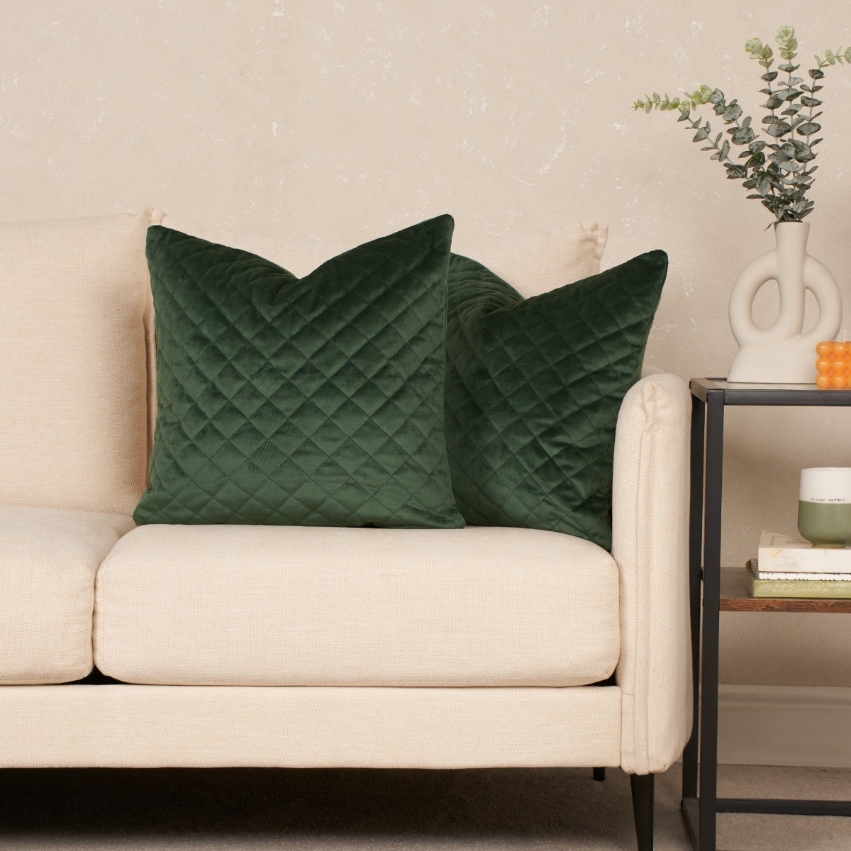 Quilted Matte Velvet Cushion Covers - Forest Green>