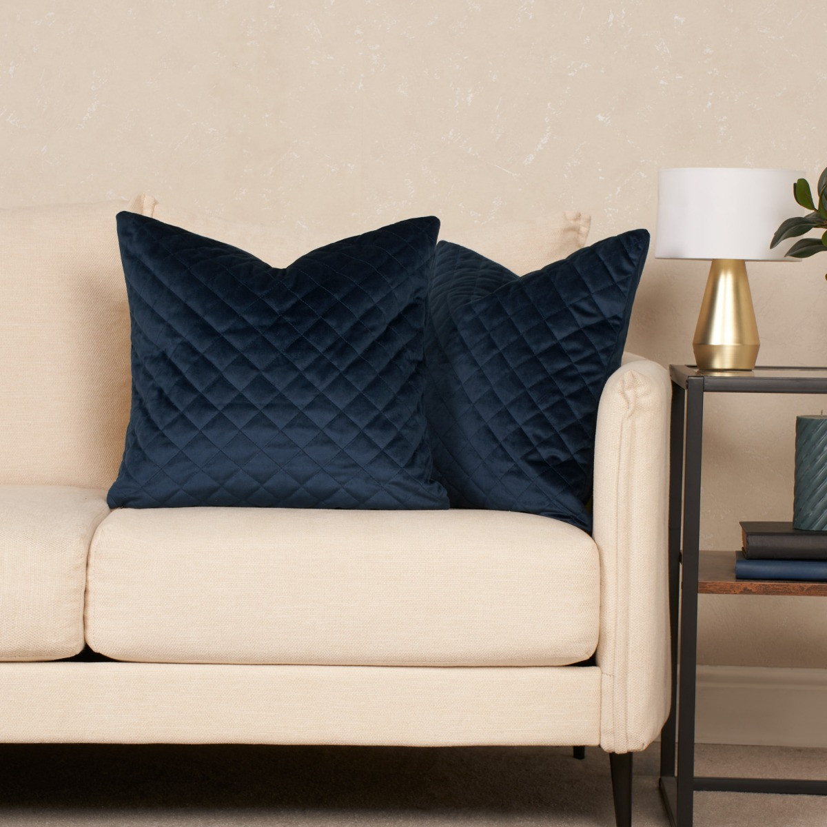 OHS Quilted Matte Velvet Cushion Covers - Navy>