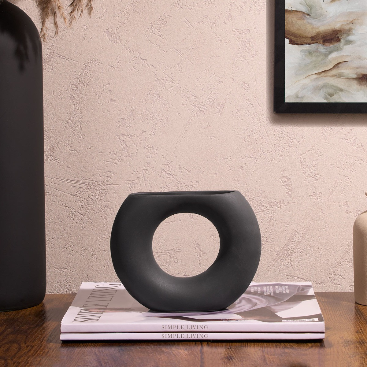 OHS Ceramic Cut Out Donut Vase - Charcoal>