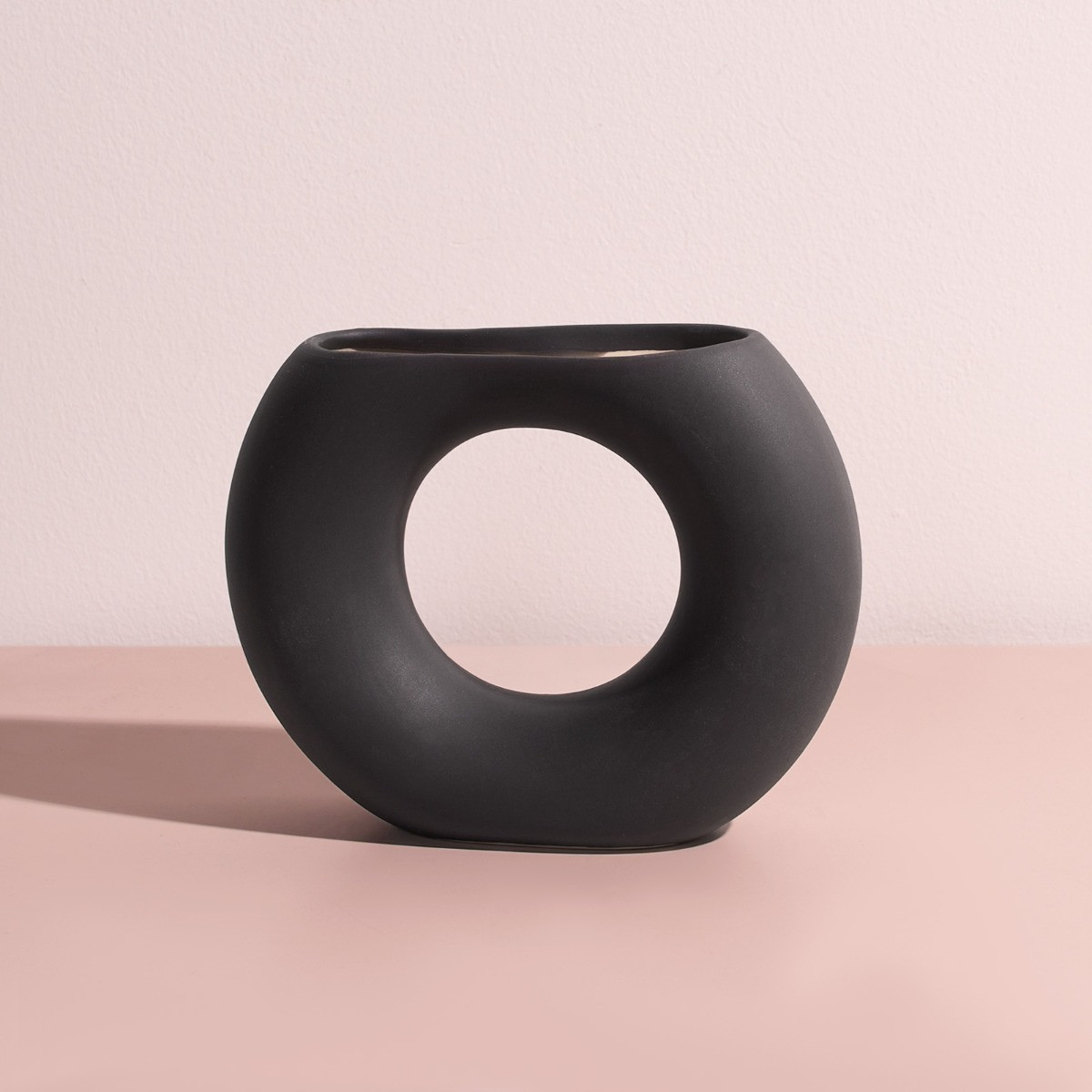 OHS Ceramic Cut Out Donut Vase - Charcoal>