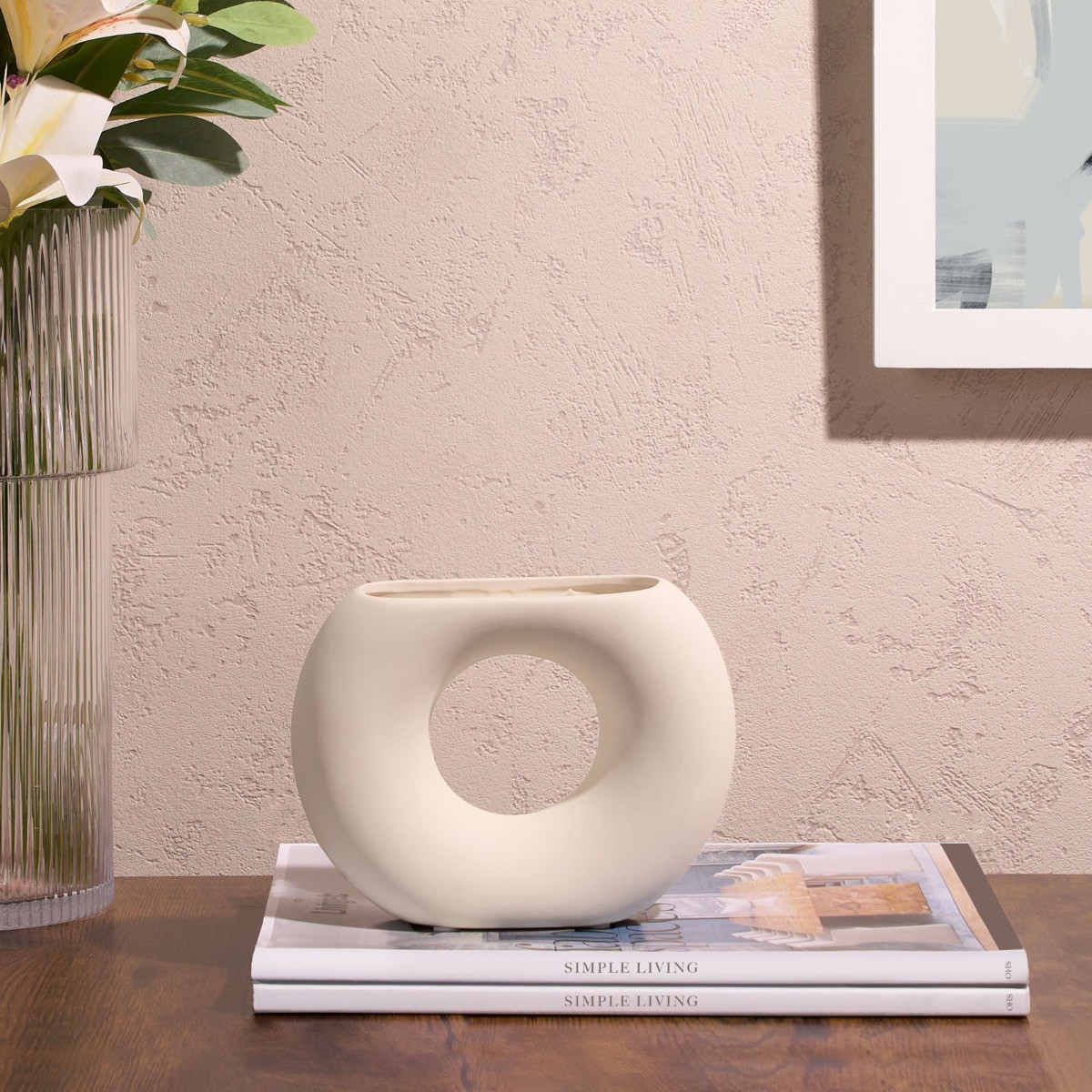 OHS Ceramic Cut Out Donut Vase - White>