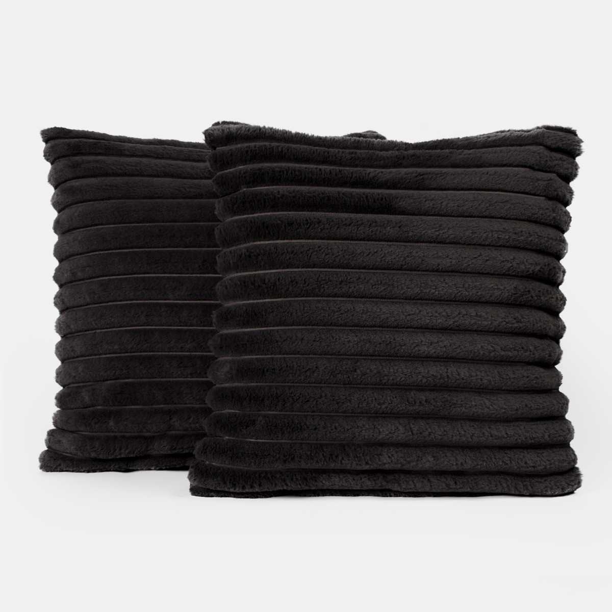 OHS Faux Fur Thick Ribbed Cushion Covers - Black>