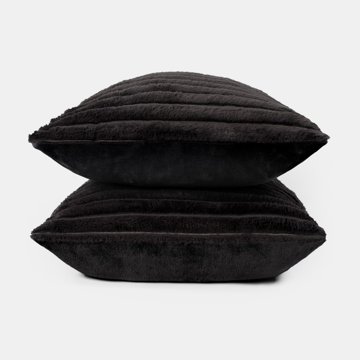 OHS Faux Fur Thick Ribbed Cushion Covers - Black>