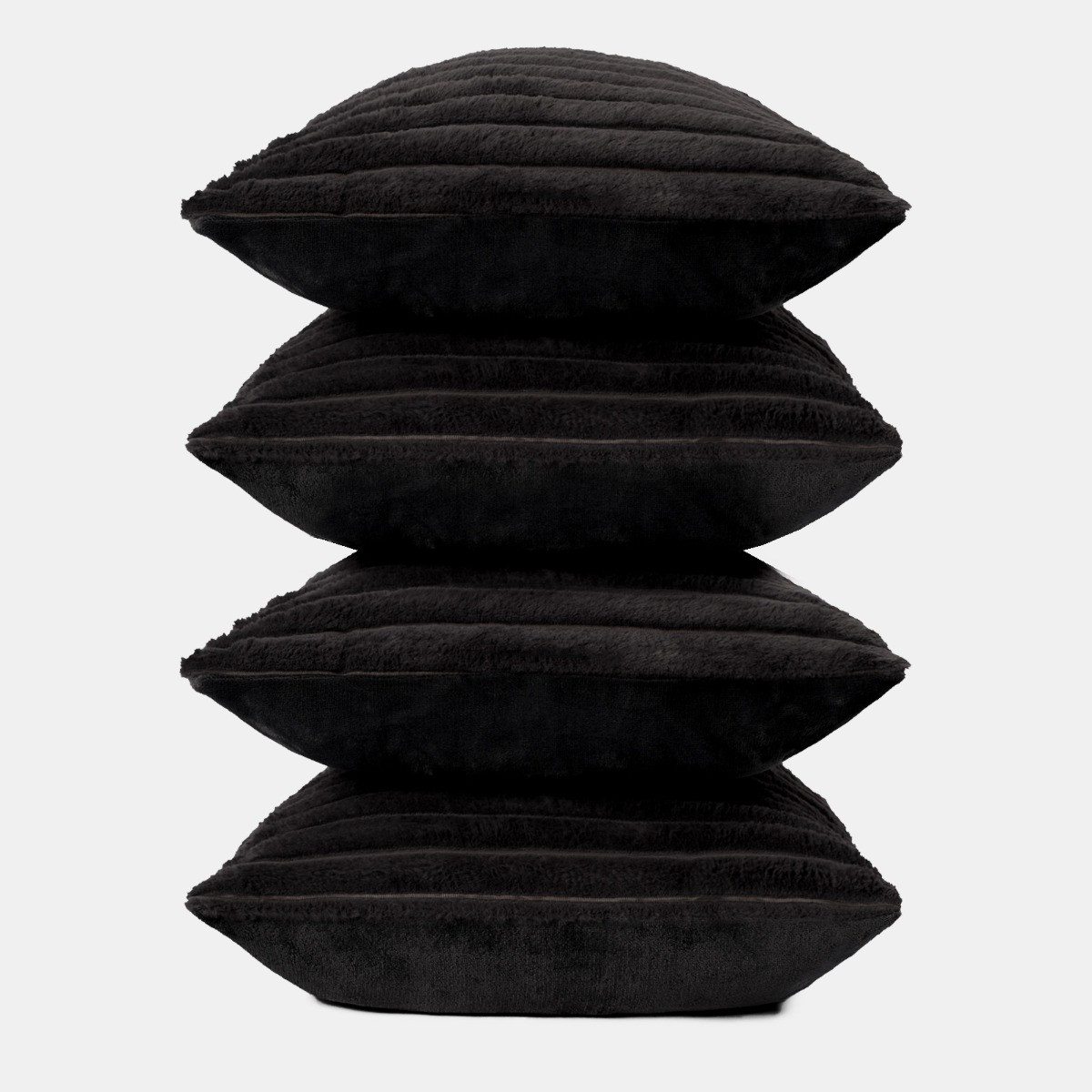 OHS 4 Pack Faux Fur Thick Ribbed Cushion Covers - Black>