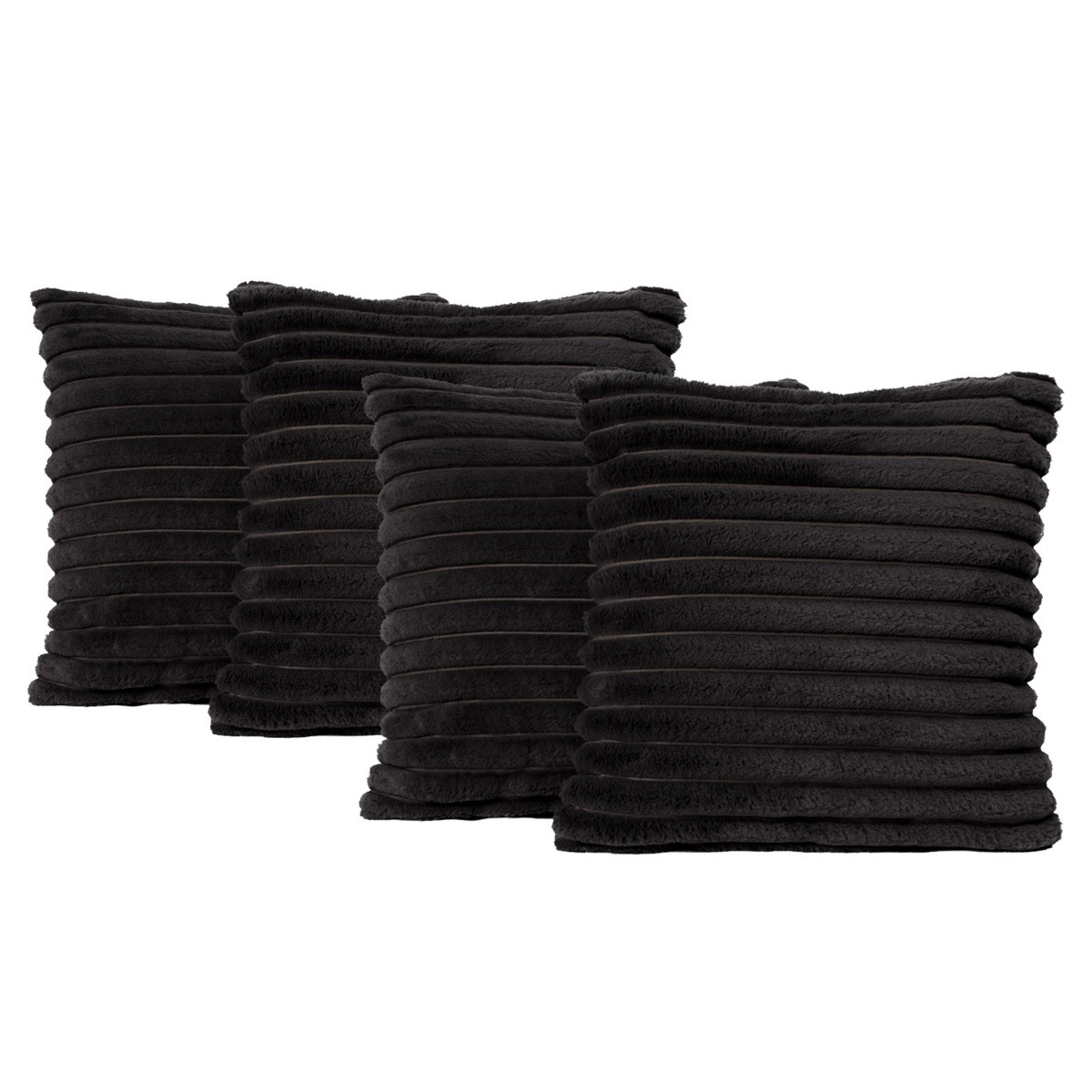 OHS 4 Pack Faux Fur Thick Ribbed Cushion Covers - Black>