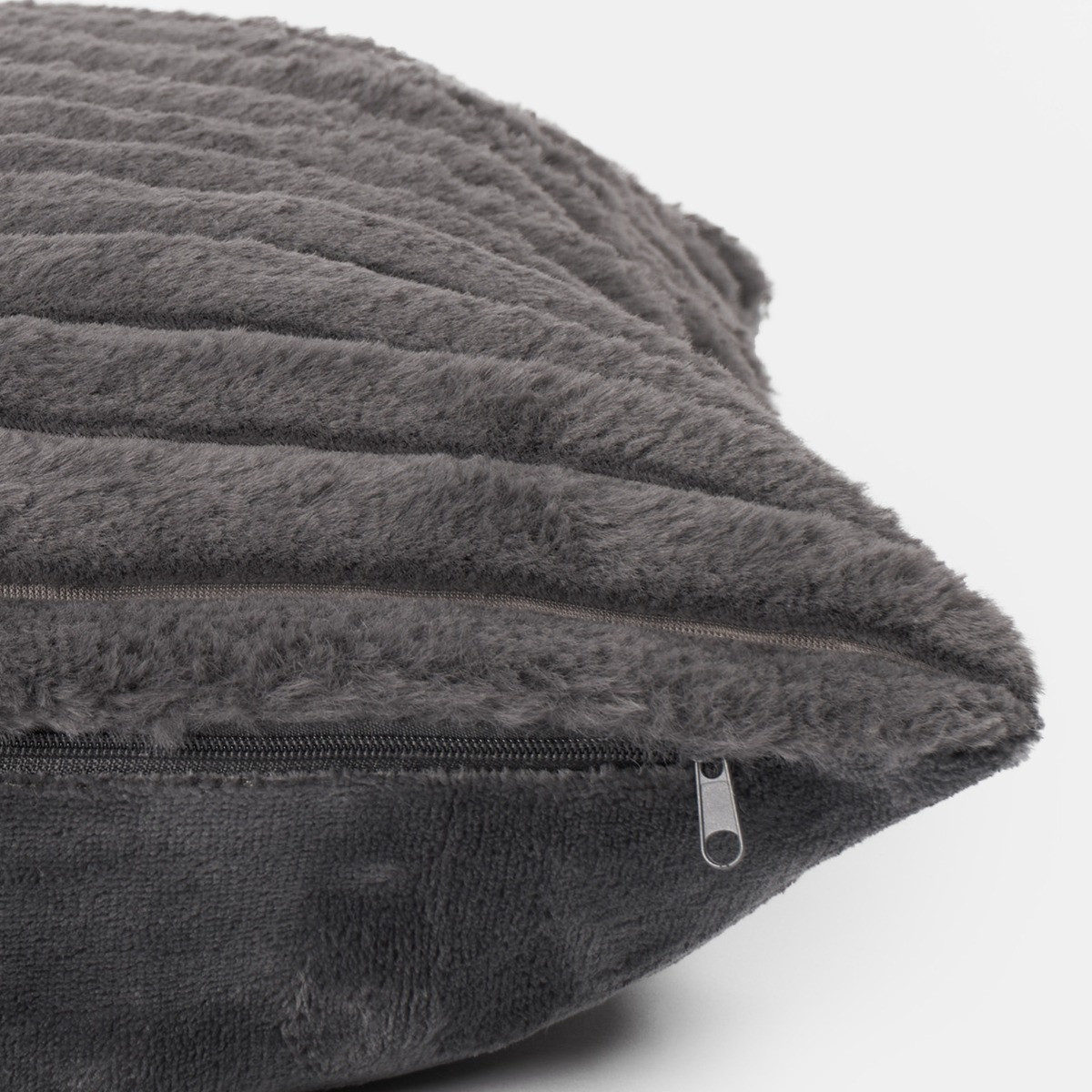 OHS Faux Fur Thick Ribbed Cushion Covers - Charcoal>