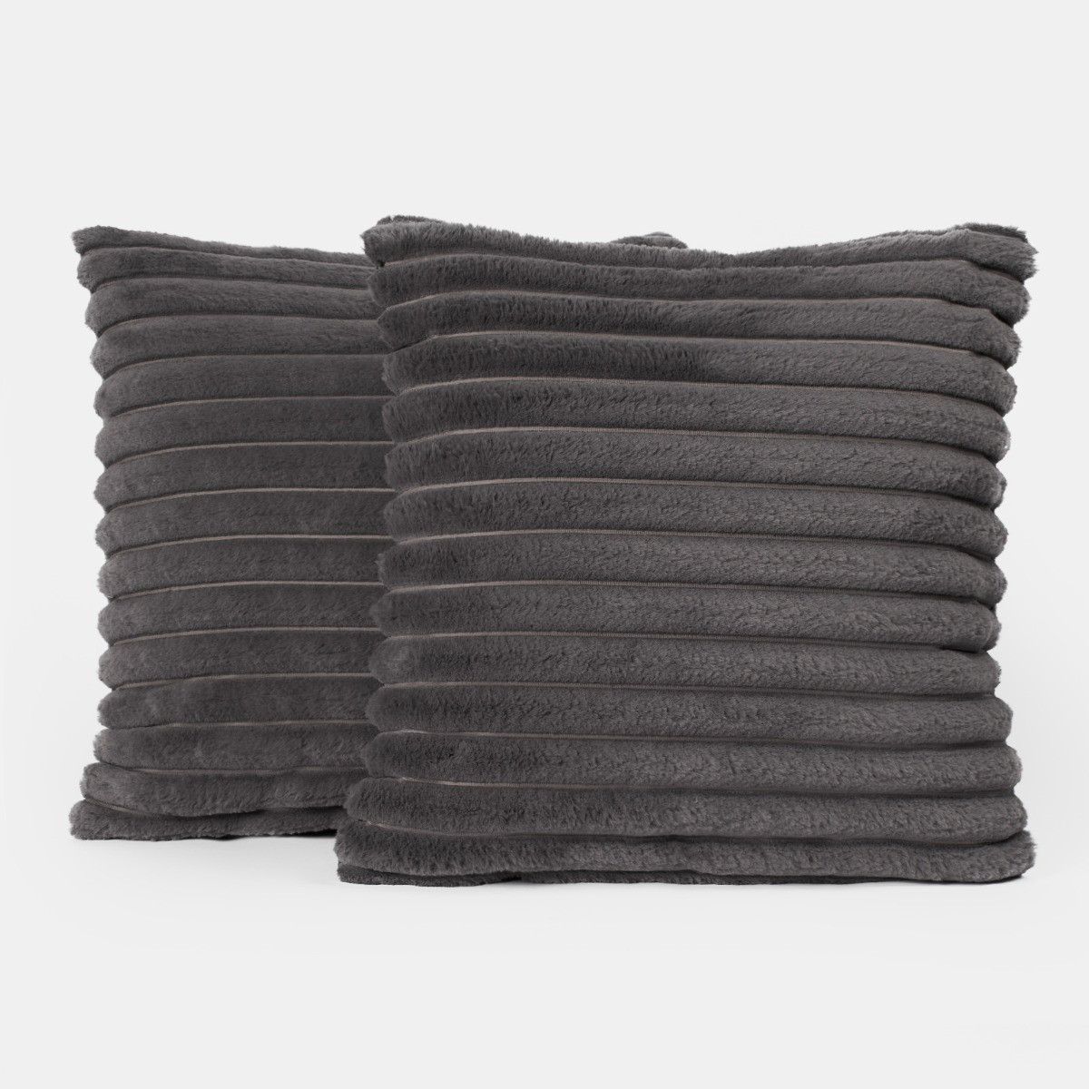 OHS Faux Fur Thick Ribbed Cushion Covers - Charcoal>