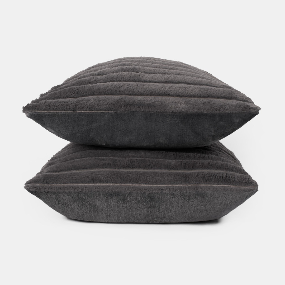 OHS 2 Pack Faux Fur Thick Ribbed Cushion Covers - Charcoal>