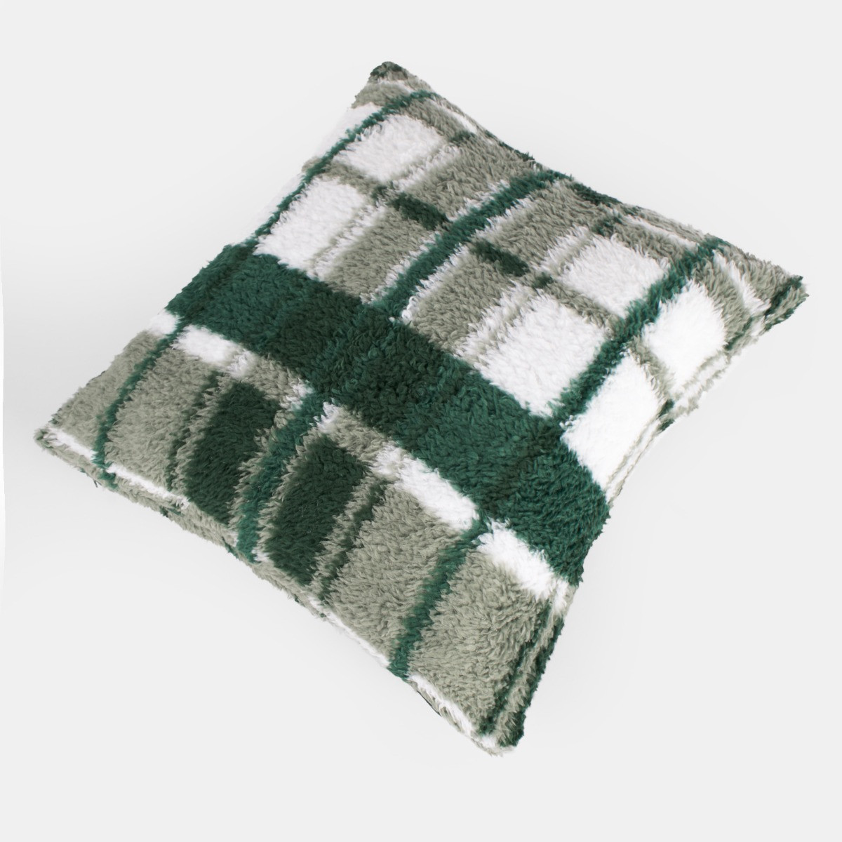 OHS Check Print Teddy Cushion Covers - Forest Green>