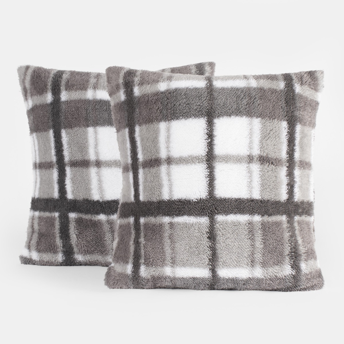 OHS Check Print Teddy Cushion Covers - Grey>