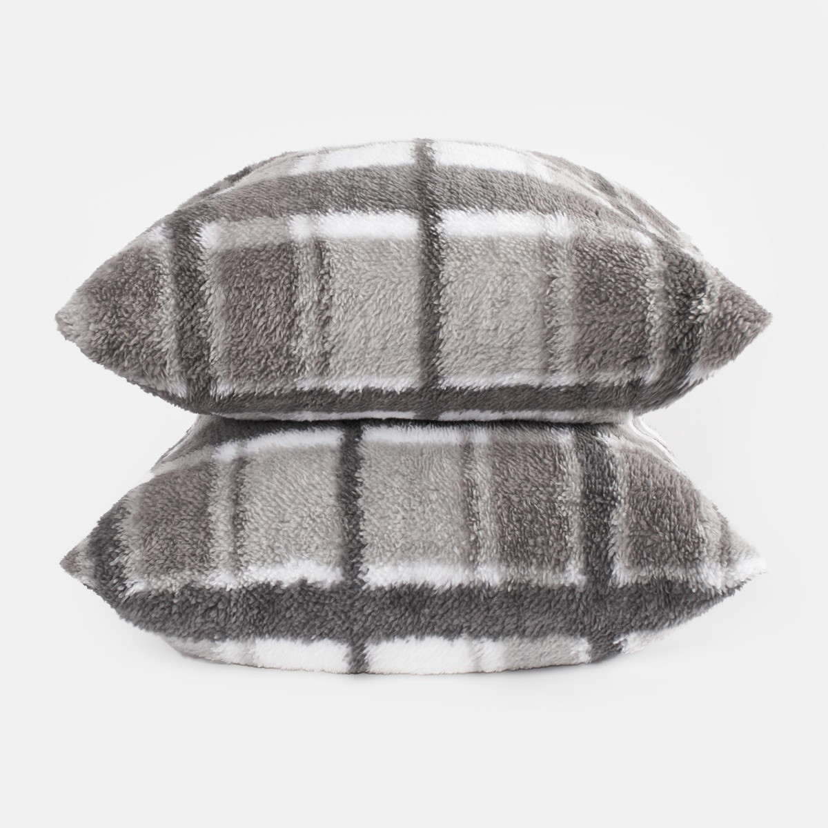 OHS Check Print Teddy Cushion Covers - Grey>