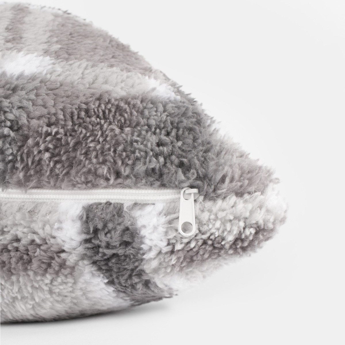 OHS Check Print Teddy Cushion Covers - Grey>