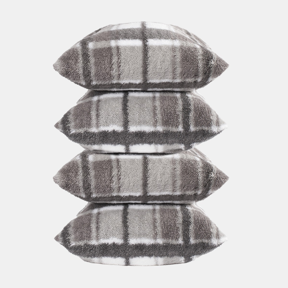 OHS Check Print Teddy Cushion Covers - Grey>